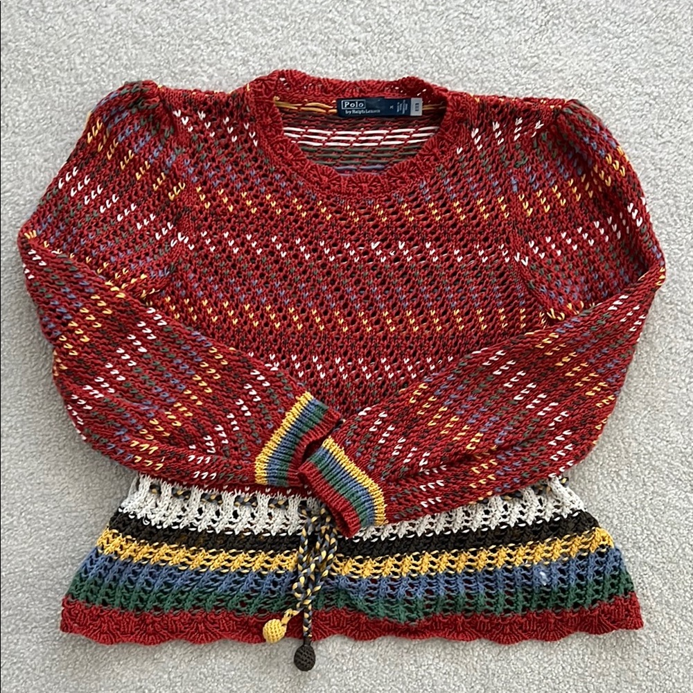 Polo by Ralph Lauren Red Crew Neck Sweater with Textured Pattern